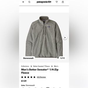 New with tags! Patagonia Stonewash Better Sweater 1/4-zip Fleece- Men’s XL